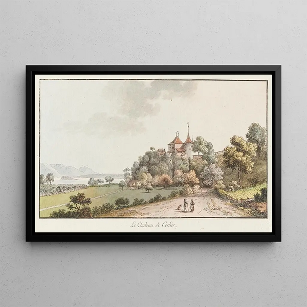 Le Château de Cerlier - Johann Ludwig Aberli — kehystetty taideteos seinällä