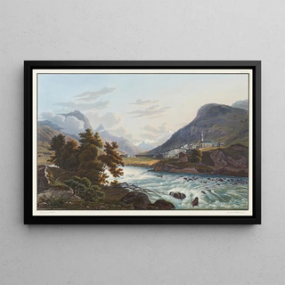 Johann Ludwig Bleuler - Le village de Splgen vers le glacier de Rheinwald.webp