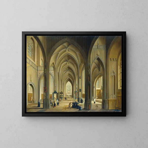 Gotiikkaisen kirkon sisämaalaus - Johann Ludwig Ernst Morgenstern — kehystetty taideteos seinällä