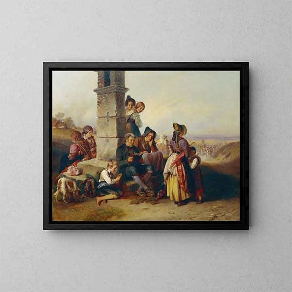 Le repos des pèlerins - Johann Matthias Ranftl — kehystetty taideteos seinällä