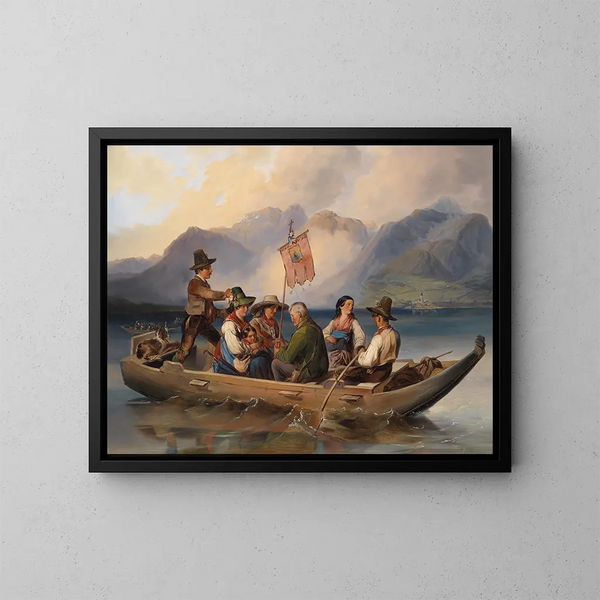 Traversée sur le lac Wolfgang - Johann Matthias Ranftl — kehystetty taideteos seinällä