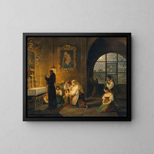 L Italian kirkon sisätilan - Johann Nepomuk Schadlberger — kehystetty taideteos seinällä