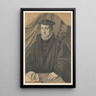 Johann Nepomuk Strixner - Portrait of a man with a skeleton behind him.webp