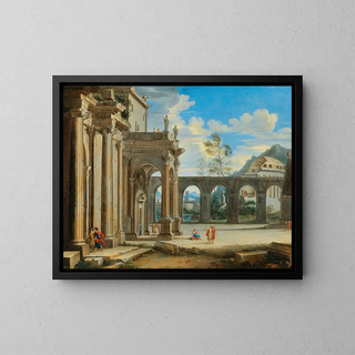 Un caprice architectural avec des figures - Johann Oswald Harms — kehystetty taideteos seinällä