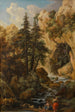 Paysage forestier avec grotte rocheuse torrent et personnages - Johann Samuel Hetzendorf — näkymä teoksesta