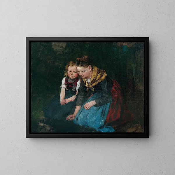 Äiti ja lapsi - Johann Sperl — kehystetty taideteos seinällä
