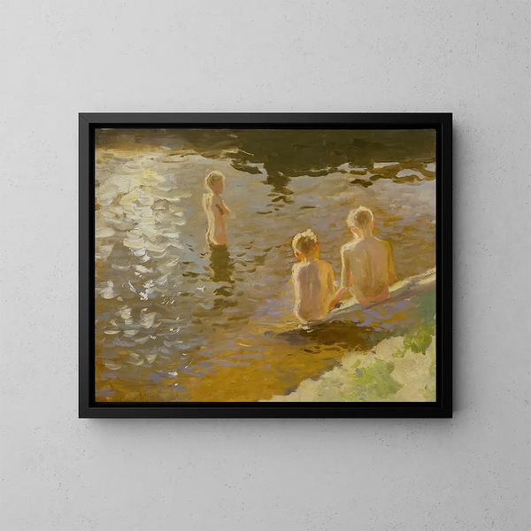 Boys Bathing - Johann Walter-Kurau — kehystetty taideteos seinällä