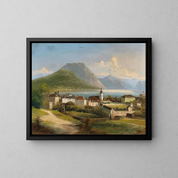 Gmundenin näkymä Traunsee-järvelle - Johann Wilhelm Jankowsky — kehystetty taideteos seinällä