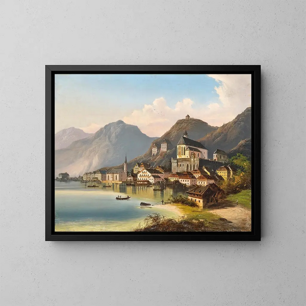 Näkymä Hallstattista - Johann Wilhelm Jankowsky — kehystetty taideteos seinällä