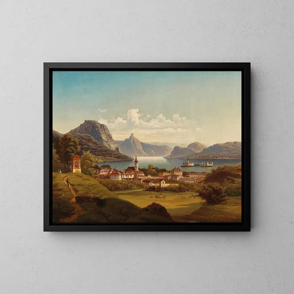Gmundenin linnasta Ort Traunsee - Johann Wilhelm Jankowsky — kehystetty taideteos seinällä