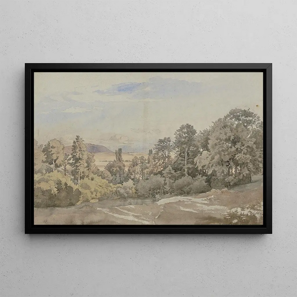Metsä kaukaisen näköalan kanssa - Johann Wilhelm Schirmer — kehystetty taideteos seinällä