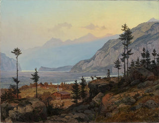 Johann Wilhelm Schirmer - Schweizer Alpenlandschaft mit Fluss und See.webp