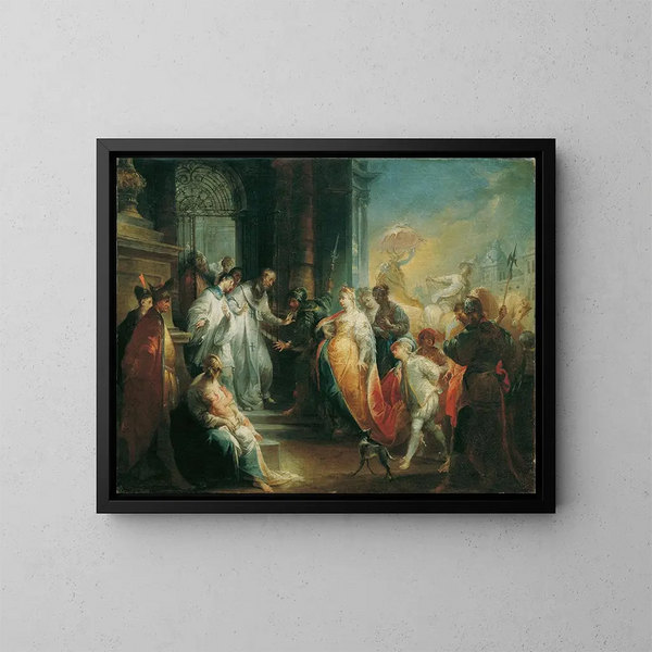 Keisarin Eudoxien hylkääminen pyhän Johannes Chrysostomuksen toimesta - Johann Wolfgang Baumgartner — kehystetty taideteos seinällä