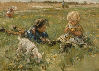 Johann Zoetelief Tromp - Landscape with children playing in a field with a goat.webp