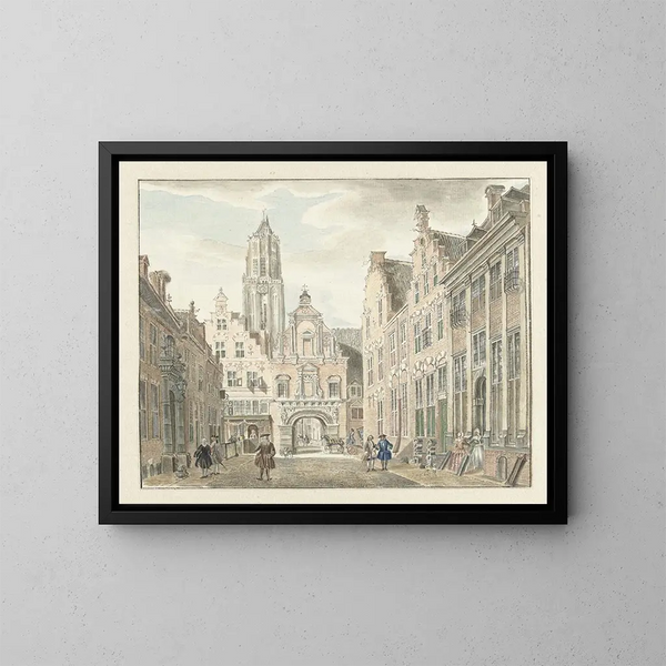 Rue Nieuwstraat Utrechtissa, näkymä Domtorenille - Johanna de Bruyn — kehystetty taideteos seinällä