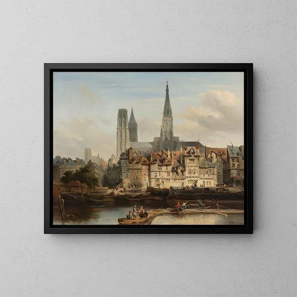 Le quai de Paris à Rouen - Johannes Bosboom — kehystetty taideteos seinällä