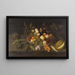 Luonnonkuva still life omenilla, päärynöillä, viinirypäleillä ja muilla hedelmillä kiinalaisessa posliinimaljassa, asetettuna reunalle kiinalaisessa melonin vieressä - Johannes Bosschaert — kehystetty taideteos seinällä