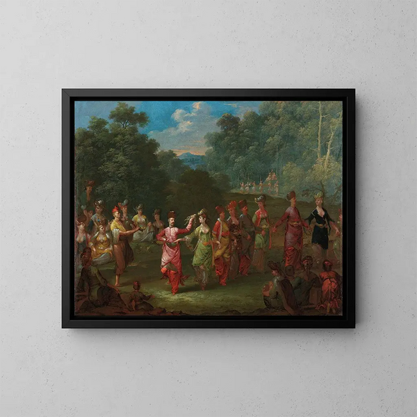 Hommes et femmes grecs dansant le khorra - Johannes Christiaan Janson — kehystetty taideteos seinällä