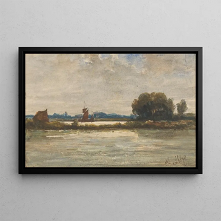 Johannes Gijsbert Vogel - Riviergezicht bij Sliedrecht met zeilschip.webp