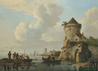Johannes Hermanus Koekkoek - Pulling in nets at sunset.webp