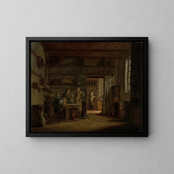 A Apothecary's distillery - Johannes Jelgerhuis — kehystetty taideteos seinällä