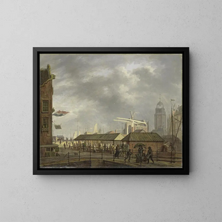 Johannes Jelgerhuis - The small Fish Market on the Corner of the Brouwersgracht and Singel Amsterdam.webp