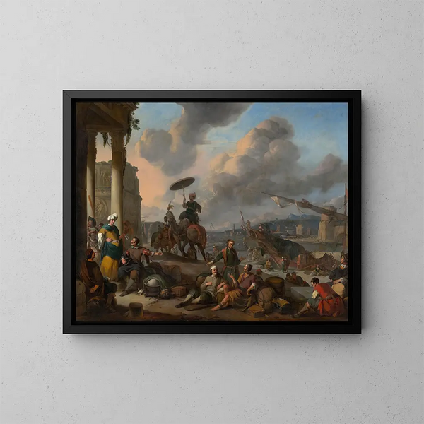 Port sur la Méditerranée - Johannes Lingelbach — kehystetty taideteos seinällä