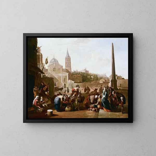 La Piazza del Popolo à Rome - Johannes Lingelbach — kehystetty taideteos seinällä