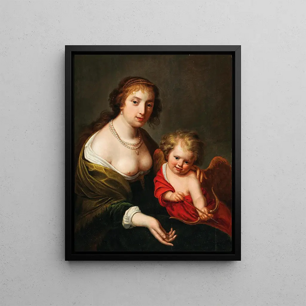 Äiti ja hänen lapsensa kuin Venus ja Cupido - Johannes Paulus Moreelse — kehystetty taideteos seinällä