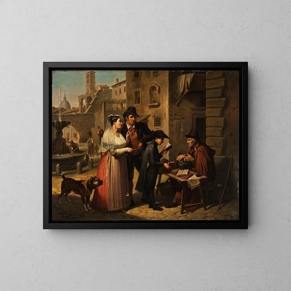 Un bouquiniste dans une rue romaine - Johannes Riepenhausen — kehystetty taideteos seinällä