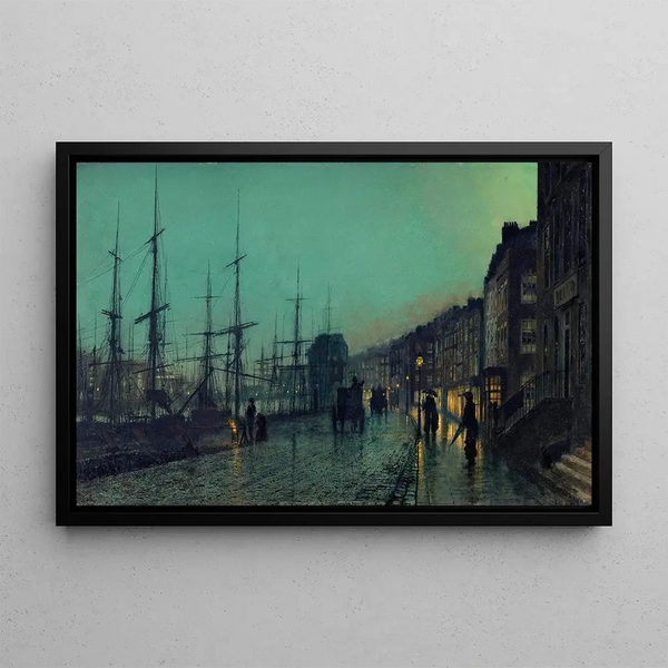 Laivat Clyde-joella - John Atkinson Grimshaw — kehystetty taideteos seinällä