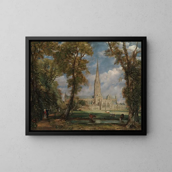 Salisburyn katedraalista piispanpuutarhoista - John Constable — kehystetty taideteos seinällä