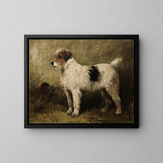 Terrier dans un jardin - John Emms — kehystetty taideteos seinällä