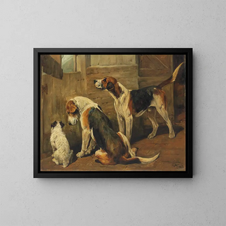 John Emms - Waiting for the Hunt a Terrier and Two Hounds.webp