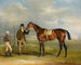 Le chœur du marquis de Cleveland, vainqueur du St Leger de 1831, tenu par son entraîneur John Smith avec le jockey John Bartham, jour à Doncaster - John Ferneley — näkymä teoksesta