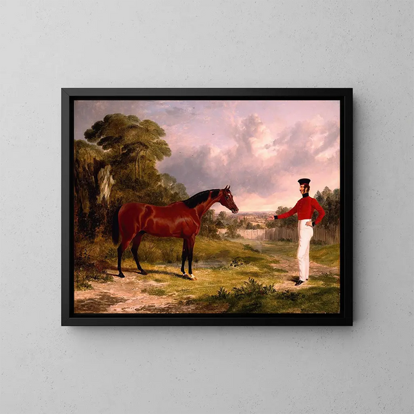 Un soldat avec un cheval de officier - John Frederick Herring l'Ancien — kehystetty taideteos seinällä