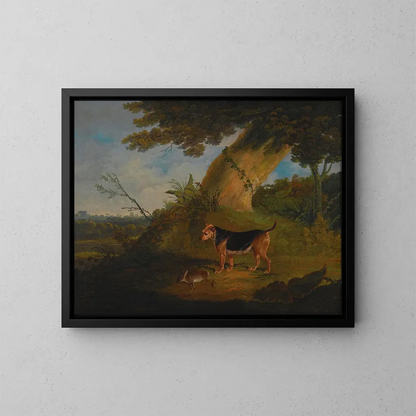 Terrier noir et feu avec un lapin rapporté - John Frederick Herring l'Ancien — kehystetty taideteos seinällä