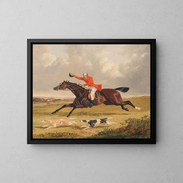 La chasse au renard encourageant les chiens - John Frederick Herring l'Ancien — kehystetty taideteos seinällä