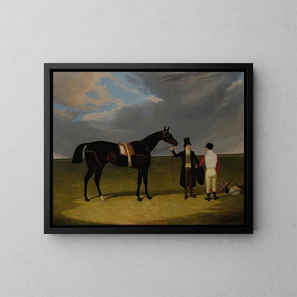 Le sellier avec jockey et entraîneur à Doncaster - John Frederick Herring l'Ancien — kehystetty taideteos seinällä