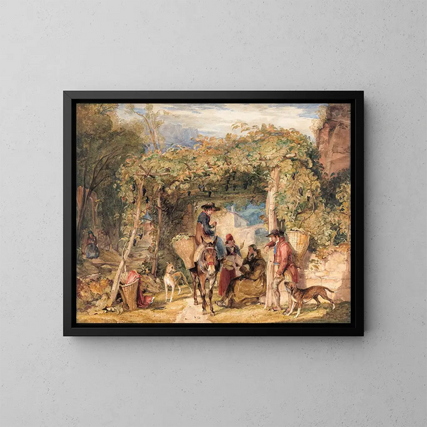 Figures et animaux dans un vignoble - John Frederick Lewis — kehystetty taideteos seinällä