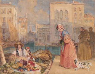 Vendeurs de fruits sur un canal vénitien - John Frederick Lewis — näkymä teoksesta