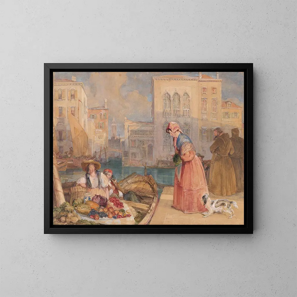 Vendeurs de fruits sur un canal vénitien - John Frederick Lewis — kehystetty taideteos seinällä
