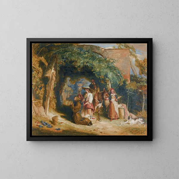 Tyrolin italialaiset maanviljelijät rukoilemassa - John Frederick Lewis — kehystetty taideteos seinällä