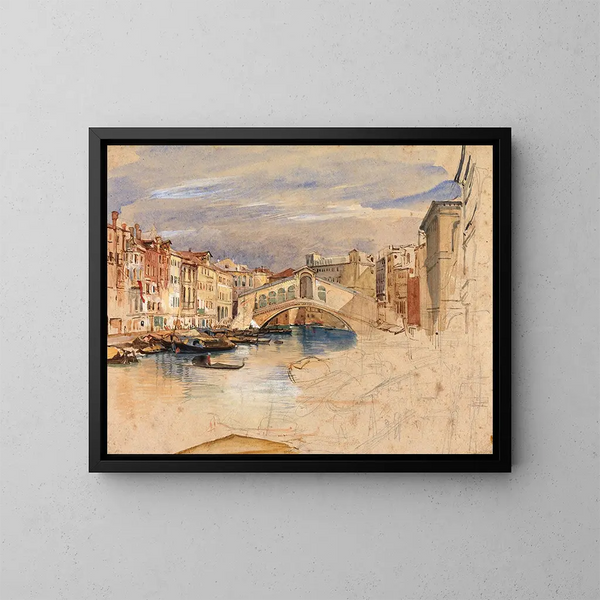 Venetsia, suuri kanaali ja Rialto - John Frederick Lewis — kehystetty taideteos seinällä