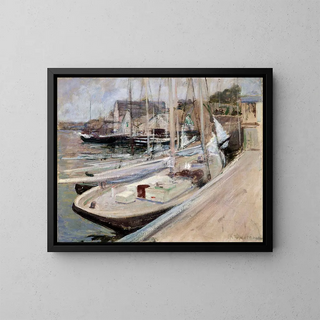 Bateaux de pêche à Gloucester - John Henry Twachtman — kehystetty taideteos seinällä