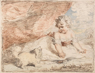 Nuori lapsi koiran kanssa polvella - John Hoppner — näkymä teoksesta