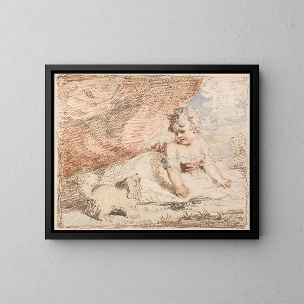 Nuori lapsi koiran kanssa polvella - John Hoppner — kehystetty taideteos seinällä