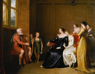 Le ménestrel chantant son air à la duchesse de Buccleuch d'après Le chant du dernier ménestrel de Walter Scott - John James Masquerier — näkymä teoksesta