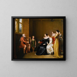 Le ménestrel chantant son air à la duchesse de Buccleuch d'après Le chant du dernier ménestrel de Walter Scott - John James Masquerier — kehystetty taideteos seinällä