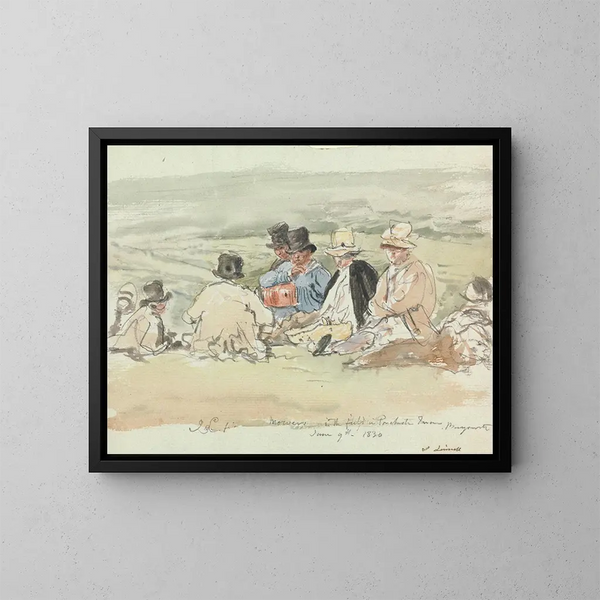 Faucheurs dans le champ à Porchester Terrace, Bayswater, 9 juin 1830 - John Linnell — kehystetty taideteos seinällä